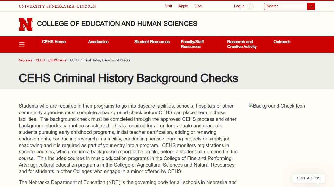 CEHS Criminal History Background Checks | College of Education and Human Sciences | Nebraska