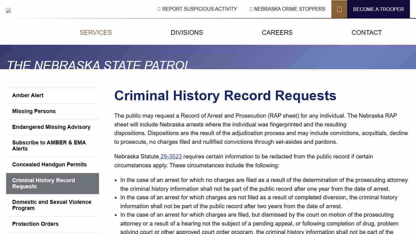 Criminal History Record Requests | Nebraska State Patrol